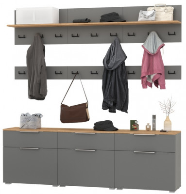 Октава Прихожая 08, цвет серый графит/дуб крафт золотой/фасады МДФ серый графит, ШхГхВ 194,7х35,4х197 см.