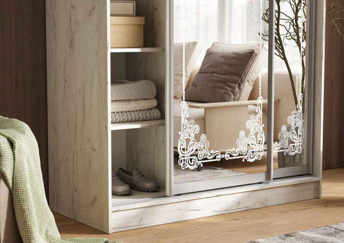 Шкаф-купе Тринити-4 (1,35 м), Дуб крафт белый