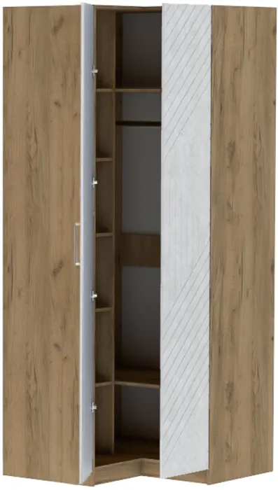 Шкаф угловой "Иннэс-7" - Крафт золотой/Бетон снежный