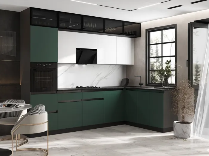 Кухня Техно-6 3,0х1,8м Браш Мени Грин/Браш Вайт, Графит