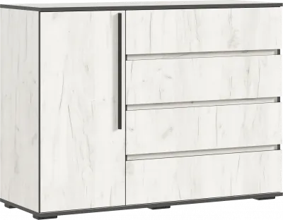 Норд Комод 1 дверь 4 ящика (1200), Дуб Крафт Белый