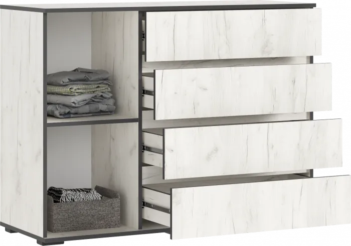 Норд Комод 1 дверь 4 ящика (1200), Дуб Крафт Белый