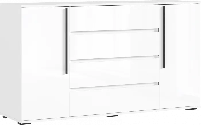 Норд Комод 2 двери 4 ящика (1600), Белый глянец/Белый