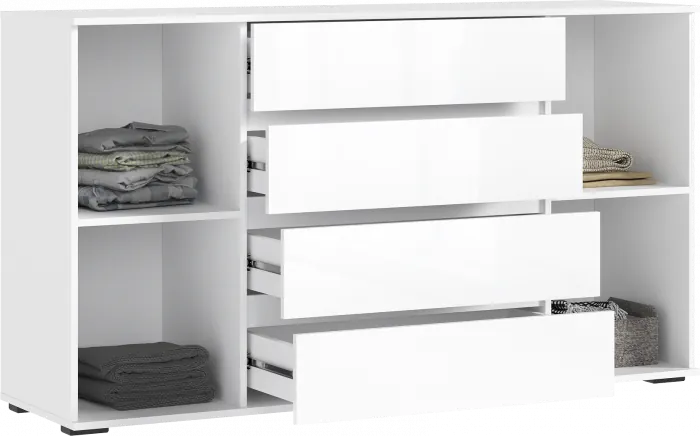 Норд Комод 2 двери 4 ящика (1600), Белый глянец/Белый