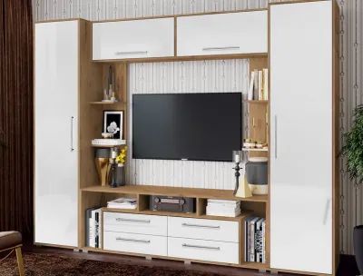 Гостиная Гармония Белый глянец холодный/дуб крафт