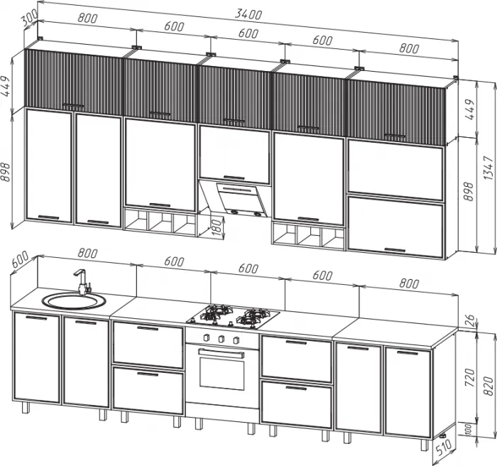 Кухня Бьянка 3,4/1350м (с элементами Люкс класса), Крафт золотой/Кашемир