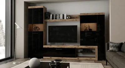 Гостиная Бастон, делано/Черный глянец