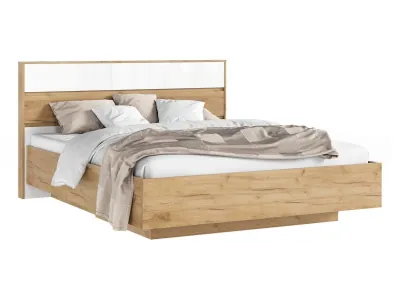 Кровать парящая 160 с ортопедом металл, белый глянец холодный/дуб крафт