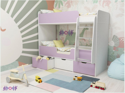 Кровать двухъярусная Малыш Двойняшка (Ирис/Белое дерево)