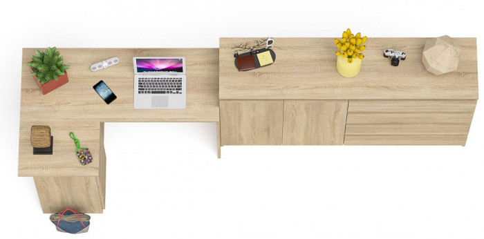 Мори Стол компьютерный МС-16 левый + Комод МК1600.1, цвет дуб сонома, ШхГхВ 284,8х84,9х94 см., выдвижные ящики слева, НЕ универсальная сборка