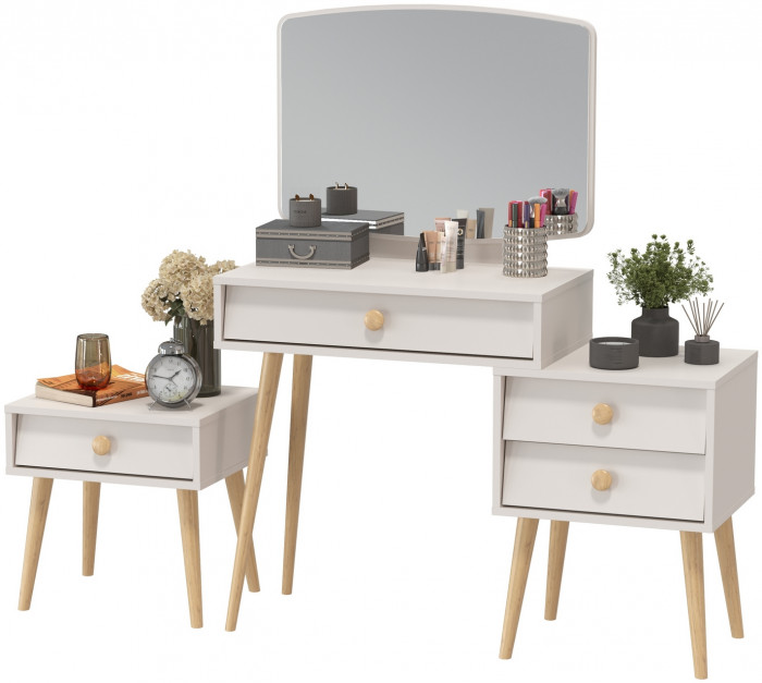 Афина Спальня Трюмо + Тумба прикроватная, цвет кашемир серый, ШхГхВ 105х38,6х129 + 45х37х45 см., универсальная сборка