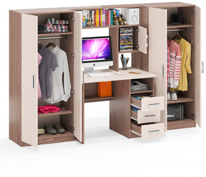 С-МД-СК9 Компоновка № 01, цвет ясень шимо светлый/ясень шимо тёмный, ШхГхВ 242х70х160 см., НЕ универсальная сборка