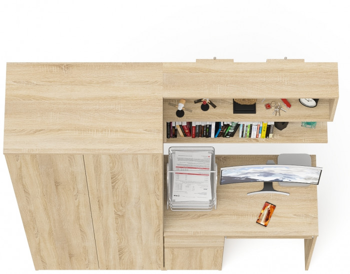 Мори Стол компьютерный МС-1 левый + Шкаф МШ800.1 + Полка 900, цвет дуб сонома, ШхГхВ 170,4х50,4х209,6 см., НЕ универсальная сборка