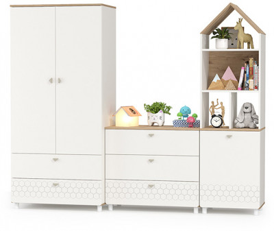 Эйп 13.334 Шкаф для одежды + 13.322 Комод + 13.14 Стеллаж, белый/дуб белый