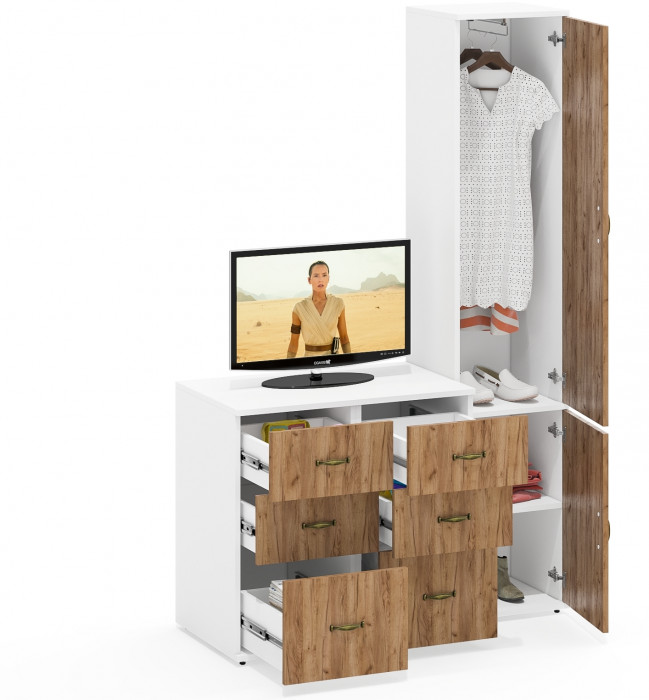 Лидер-8 Пенал МД 21Б + Тумба МД 3.16 + Тумба МД 3.16, белый шагрень/крафт золото