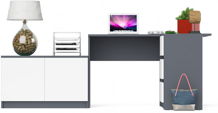 Мори компьютерный стол МС-16 правый + Тумба МА900.1, графит/белый