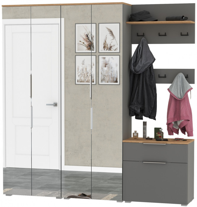 Октава Прихожая 27, серый графит/дуб крафт золотой/фасады МДФ серый графит