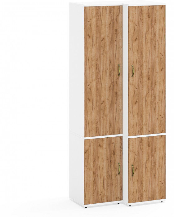 Лидер-8 Модуль Пенал МД 21Б + Пенал МД 23Б, цвет белый шагрень/крафт золото, ШхГхВ 80х50х190 см., универсальная сборка