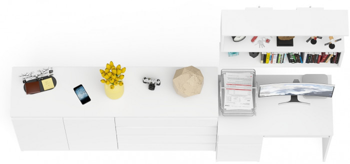 Мори Стол компьютерный МС-1 левый + Комод МК1600.1 + Полка 900, цвет белый, ШхГхВ 250,4х50х209,6 см., НЕ универсальная сборка