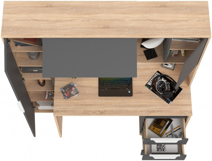 Стол компьютерный Комфорт 12.95N, цвет дуб сонома/тёмно-серый, ШхГхВ 162х60,3х180 см., НЕ универсальная сборка (Стол рабочий)