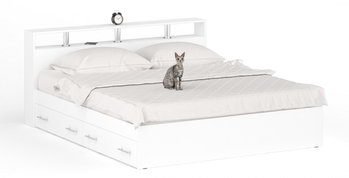 Камелия Кровать с ящиками 1800, цвет белый, ШхГхВ 183,5х217х78,2 см., сп.м. 1800х2000 мм., без матраса, основание есть