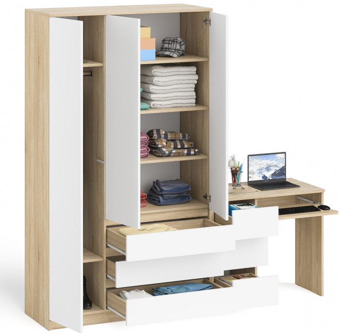 Мори Стол компьютерный МС-6 левый + Шкаф МШ1200.1, цвет дуб сонома/белый, ШхГхВ 210,4х50,4х209,6 см., выдвижные ящики слева, НЕ универсальная сборка