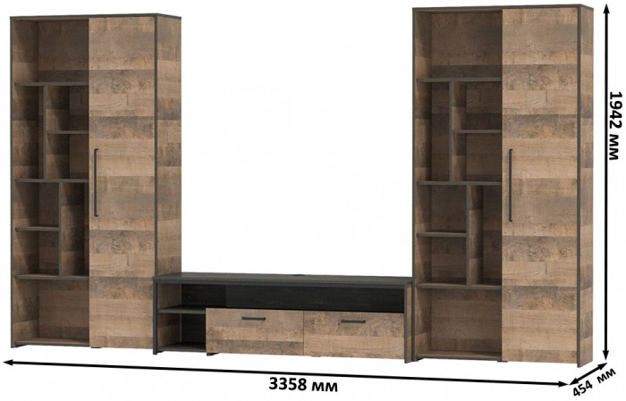 Трувор Гостиная 076, дуб гранж песочный/интра