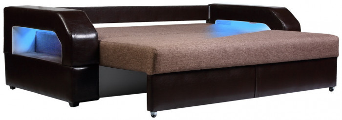 Диван-кровать Манчестер, еврокнижка, рогожка/экокожа, 150х195, коричневый