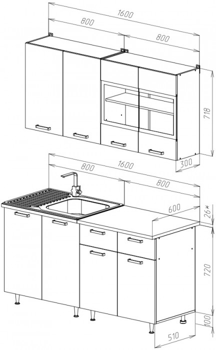 ЛДСП Кухня Рио NEW 1,6м крафт белый/белый