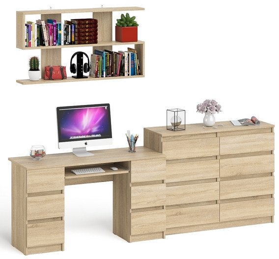 Мори компьютерный стол МС-2 + Комод МК1200.8 + Полка 1200, дуб сонома