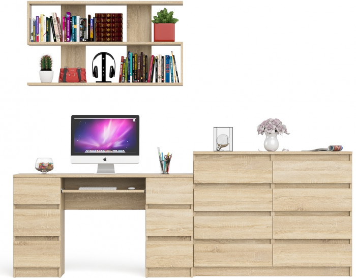 Мори компьютерный стол МС-2 + Комод МК1200.8 + Полка 1200, дуб сонома