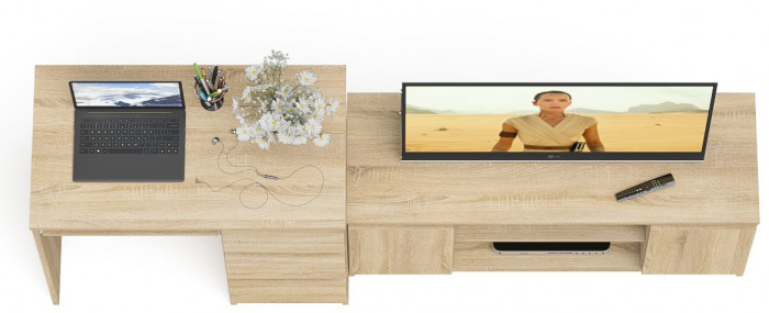 Мори компьютерный стол МС-6 правый + Тумба МТВ1200.1, дуб сонома