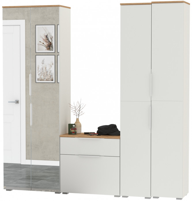 Октава Прихожая 28, белый шагрень/дуб крафт золотой/фасады МДФ белый шагрень