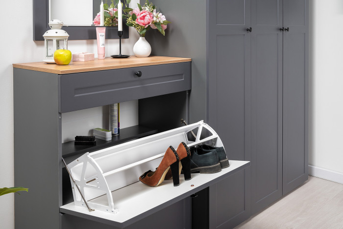 Остин 16.121 Тумба для обуви + 15.12 Вешалка, серый графит/дуб крафт золотой