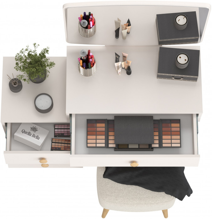 Афина Спальня 4-25901М1к.с. Трюмо + Банкетка 6-5135ТКШбеж Полли, цвет кашемир серый/ткань бежевая, ШхГхВ 105х38,6х129 + 44х34х45 см., универс. сб.