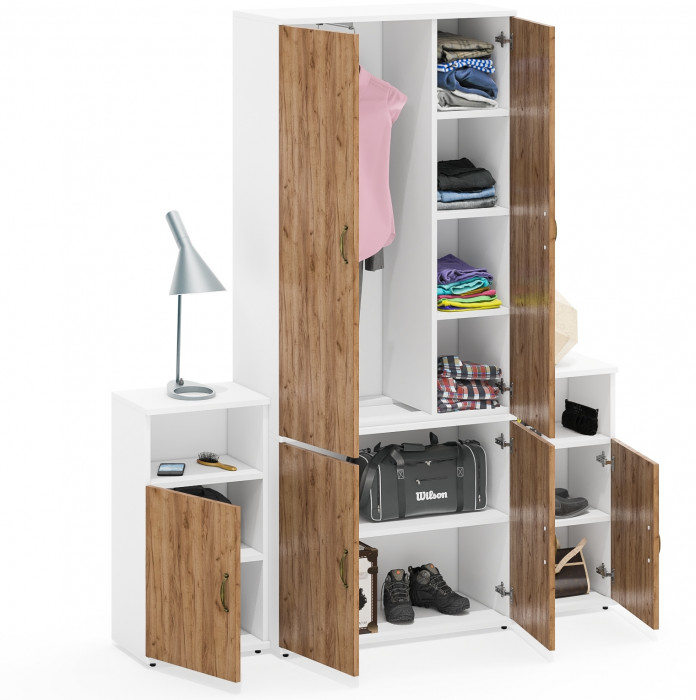 Лидер-8 Шкаф МД 20Б + Тумба МД 3.19 + Тумба МД 3.19, цвет белый шагрень/крафт золото, ШхГхВ 160х37,5х190 см., НЕ универсальная сборка