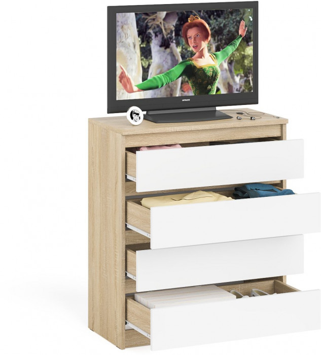 Мори Комод МК800.4, цвет дуб сонома/белый, ШхГхВ 80,4х41х94 см.