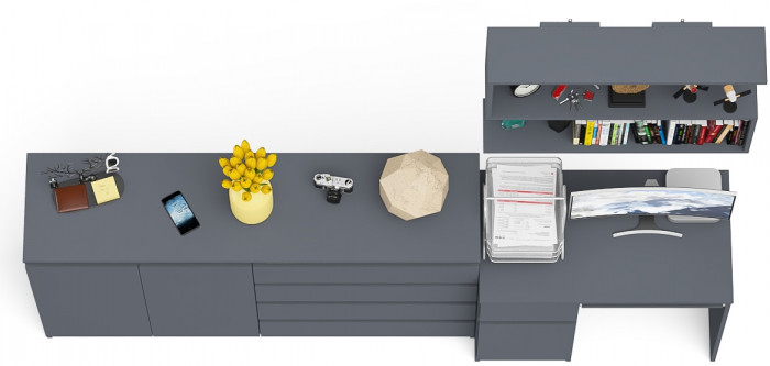 Мори Стол компьютерный МС-1 левый + Комод МК1600.1 + Полка 900, цвет графит, ШхГхВ 250,4х50х209,6 см., НЕ универсальная сборка