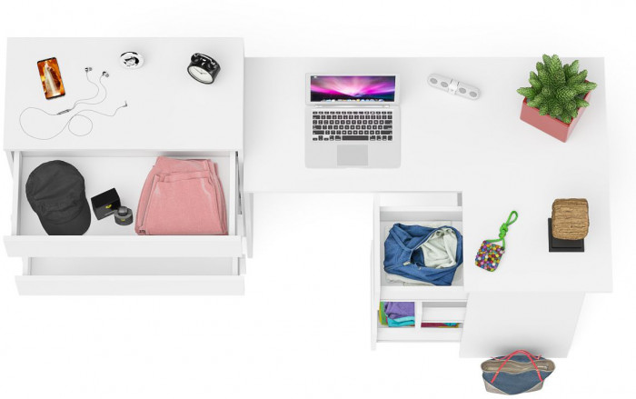 Мори Стол компьютерный МС-16 правый + Комод МК800.4, цвет белый, ШхГхВ 204,8х84,9х94 см., выдвижные ящики справа, НЕ универсальная сборка