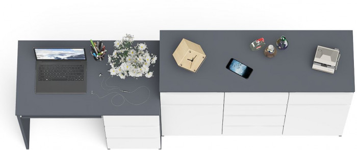 Мори Стол компьютерный МС-6 правый + Комод МК1200.4, цвет графит/белый, ШхГхВ 210,4х50х94 см., выдвижные ящики справа, НЕ универсальная сборка