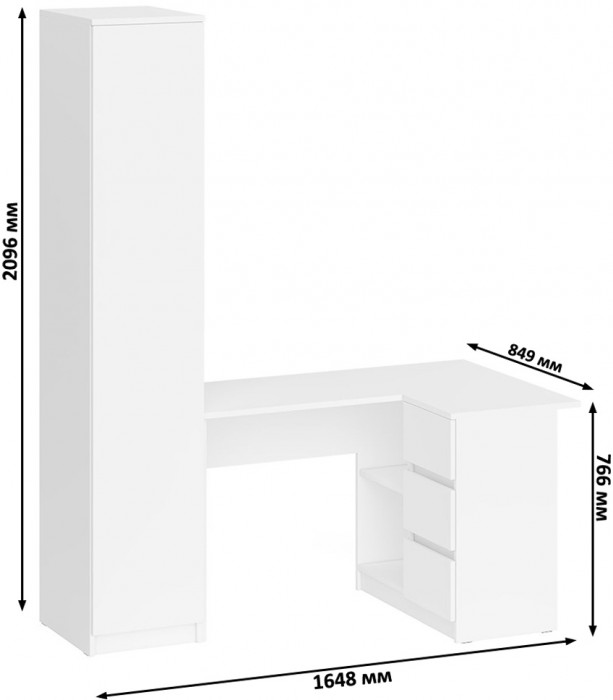Мори Стол компьютерный МС-16 правый + Пенал МШ400.1, цвет белый, ШхГхВ 164,8х84,9х209,6 см., выдвижные ящики справа, НЕ универсальная сборка