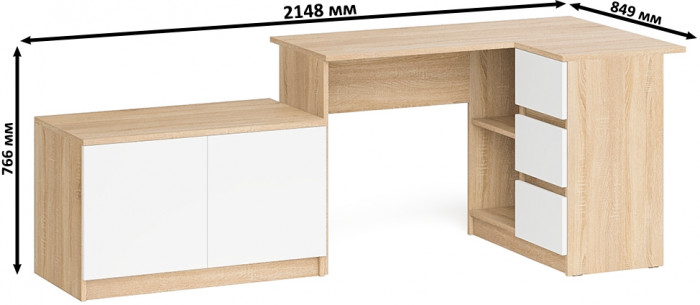 Мори компьютерный стол МС-16 правый + Тумба МА900.1, дуб сонома/белый