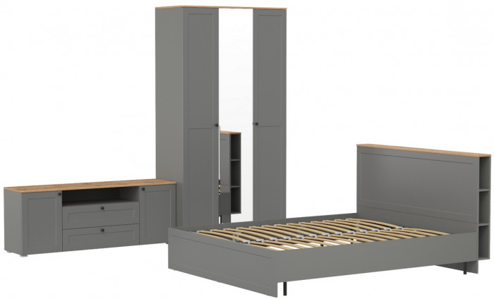Остин 11.53 Кровать + ортопед + 13.336.03 Шкаф для одежды + 16.47 Тумба под ТВ, серый графит/дуб крафт золотой
