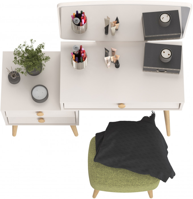 Афина Спальня 4-25901М1к.с. Трюмо + Банкетка 6-5135ТКШзел Полли, цвет кашемир серый/ткань зелёная, ШхГхВ 105х38,6х129 + 44х34х45 см., универс. сб.