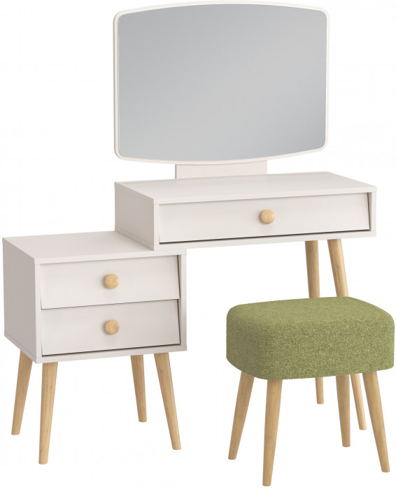Афина Спальня 4-25901М1к.с. Трюмо + Банкетка 6-5135ТКШзел Полли, цвет кашемир серый/ткань зелёная, ШхГхВ 105х38,6х129 + 44х34х45 см., универс. сб.