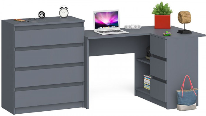 Мори Стол компьютерный МС-16 правый + Комод МК800.4, цвет графит, ШхГхВ 204,8х84,9х94 см., выдвижные ящики справа, НЕ универсальная сборка