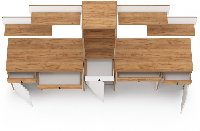 Вуди Компоновка № 12, цвет белый премиум/дуб крафт золотой, ШхГхВ 265х52,7х180,3 см., универсальная сборка