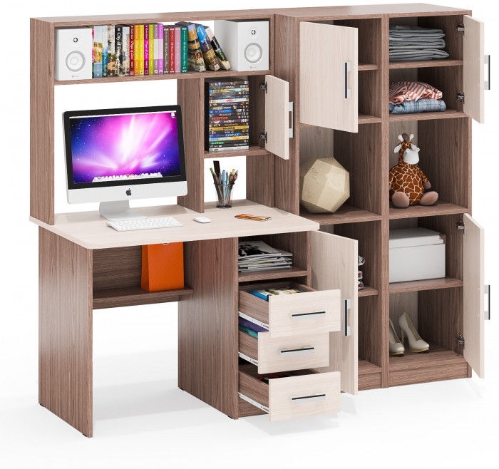 С-МД-СК9 Компоновка № 02, цвет ясень шимо светлый/ясень шимо тёмный, ШхГхВ 188х70х160 см., НЕ универсальная сборка