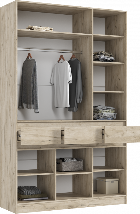 Роджина Шкаф 3-х створчатый, Дуб крафт серый/Кашемир