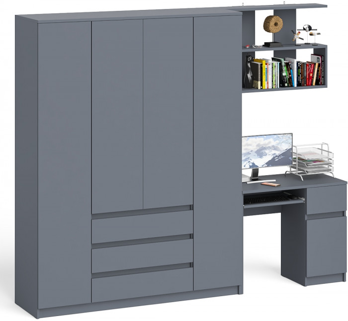 Мори Стол компьютерный МС-1 правый + Шкаф МШ1600.1 + Полка 900, цвет графит, ШхГхВ 250,4х50,4х209,6 см., НЕ универсальная сборка